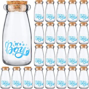 nuogo 24 pieces it’s a boy baby shower party favors vintage milk favor jars diy glass bottles blue mini sports with cork for guests gender reveal centerpiece decor