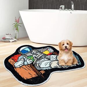 Fun Cartoon Leisurely Astronaut Graphic Print Bathroom Rug Super Absorbent Microfiber Carpet Creative Art Plush Rugs Non-Slip Rubber Mat