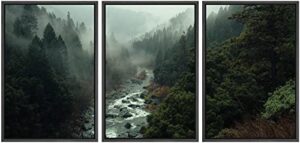 signwin 3 piece framed canvas wall art woodland nursery decor forest rivers canvas prints home artwork decoration for living room,bedroom – 24″x36″x3 black
