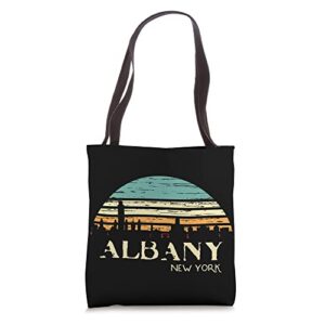 retro albany ny skyline sunset silhouette new york souvenir tote bag