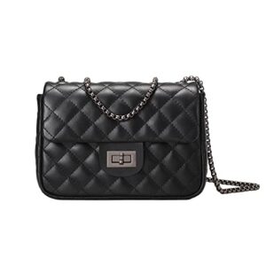 women leather crossbody satchel bag small tote shoulder handbags quilted bag (black1)