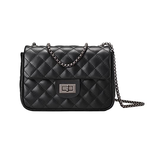 Women Leather Crossbody Satchel Bag Small Tote Shoulder Handbags Quilted Bag (black1)