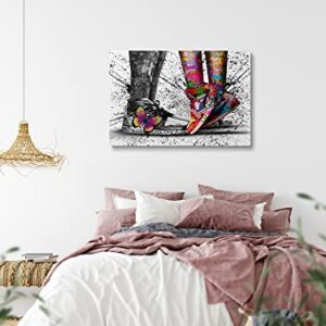 Framed Banksy & Graffiti Pop Shoe Sneaker Canvas Wall Art For Store Playroom Cool Dorm Room Decor Lovers Abstract Prints Gift For Boy & Girl Couple Ready To Hang - 12"x16"