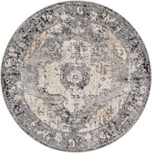 mark&day area rugs, 8ft round bowen updated traditional charcoal area rug, gray/white/beige carpet for living room, bedroom or kitchen (7’10” round)