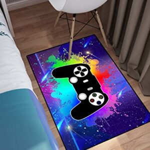 WOKB Video Game Rugs Gaming Bedroom Gamer Rugs Printed Living Room Mat Gaming Rugs for Boy's Bedroom Floor Mat Gamepad Area Rugs Crystal Floor Polyester Doormats, Colorful, 35''×23'' (2'×3')