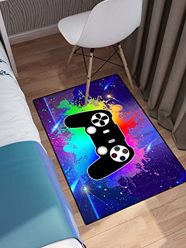 WOKB Video Game Rugs Gaming Bedroom Gamer Rugs Printed Living Room Mat Gaming Rugs for Boy's Bedroom Floor Mat Gamepad Area Rugs Crystal Floor Polyester Doormats, Colorful, 35''×23'' (2'×3')