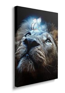 framed lion canvas wall art with butterfly motivational office decor ferocious vs weak symbol peace for any room space ready to hang – 12″x16″
