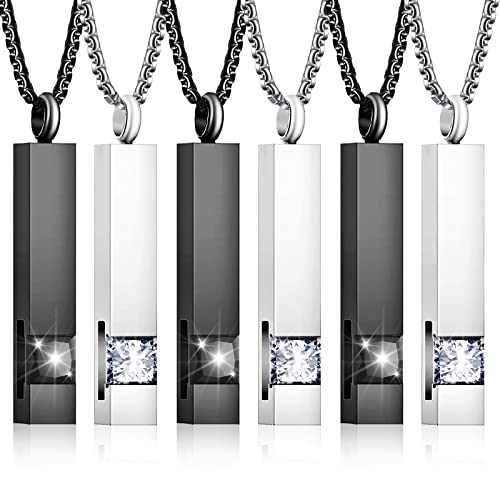 Cremation Urn Necklace for Ashes Memorial Stainless Steel with CZ Necklace Urn Locket Ashes Keepsake Cremation Jewelry for Ashes (Silver, Black, 6 Pcs)