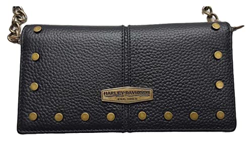 Harley-Davidson Women's Midnight Rider Leather Bi-Fold Clutch w/Strap - Black