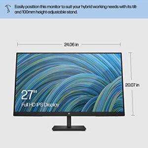 HP M27ha FHD Monitor-Full HD Monitor(1920 x 1080p)- IPS Panel and Built-in Audio-VESA Compatible 27-inch Monitor Designed for Comfortable Viewing with Height and Pivot Adjustment-(22H94AA#ABA) black