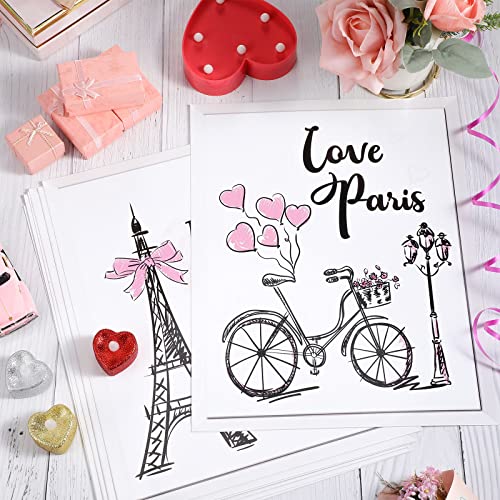 Pajean 9 Pieces Paris Wall Art Prints, Pink Eiffel Tower Bedroom Decor Romantic Paris Theme Room Decor Unframed Art Poster Decor for Girls Living Room Bathroom Kitchen Office Decor, 8 x 10 Inch