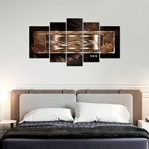 Novup Large Abstract Brown Wall Art, 5 Piece Modern Painting Canvas Print - Contemporary Artwork Picture for Living Room Bedroom Wall Decoration Home Décor