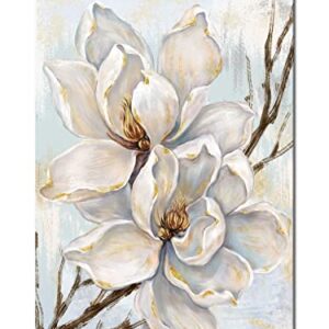 Novup White Flower Wall Art Blooming Floral with Gold Foil Canvas Print Wall Art The Picture for Living Room Bedroom Contemporary Wall Painting Decoration Modern Abstract Artwork