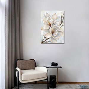 Novup White Flower Wall Art Blooming Floral with Gold Foil Canvas Print Wall Art The Picture for Living Room Bedroom Contemporary Wall Painting Decoration Modern Abstract Artwork