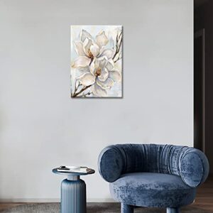 Novup White Flower Wall Art Blooming Floral with Gold Foil Canvas Print Wall Art The Picture for Living Room Bedroom Contemporary Wall Painting Decoration Modern Abstract Artwork