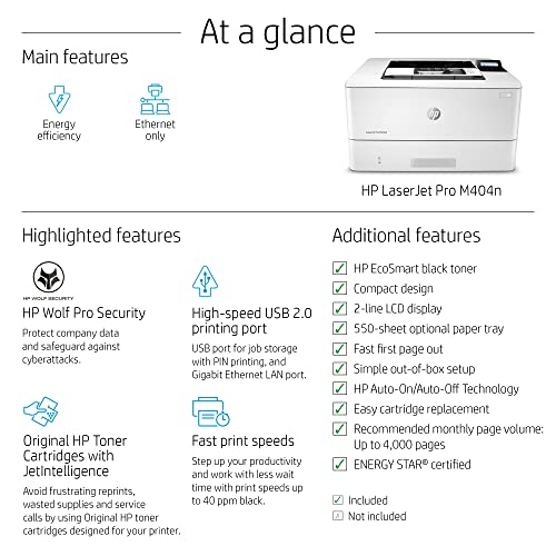 HP LaserJet Pro M404n Monochrome Printer with built-in Ethernet (W1A52A)