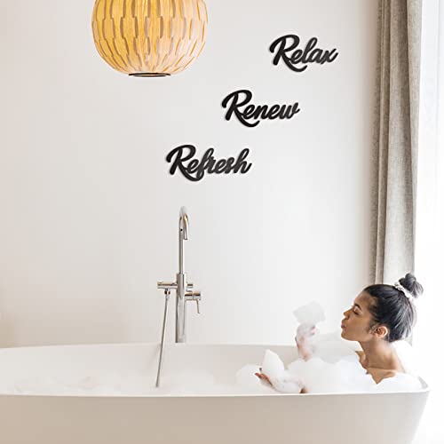 KOYILTD 3 Pieces Bathroom Decor Wooden Bathroom Sign Relax Renew Refresh Sign (black)
