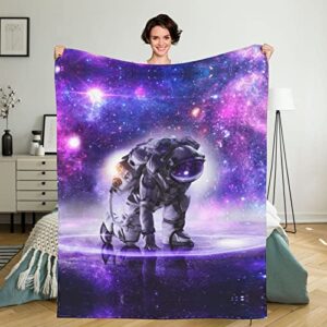 astronaut fleece throw blanket sets 50×40, galaxy astronaut in outer space cozy plush warm lightweight travel blankets for bedroom living rooms sofa beds office