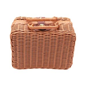 hxrzzg retro wicker suitcase woven wicker storage basket vintage rattan woven storage case handwoven seagrass storage basket with lid for decoration picnic wedding