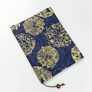 pupuzao book sleeve cover ( flowers & cranes in dark blue )| hard books cover a5(8-1/4”x 5-13/16”) for paperback,washable fabric,fits thickness adjustable