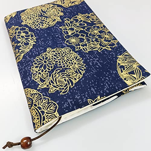 PUPUZAO Book Sleeve Cover ( Flowers & Cranes in Dark Blue )| Hard Books Cover A5(8-1/4''x 5-13/16'') for Paperback,Washable Fabric,Fits Thickness Adjustable