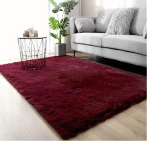 shaggy 3.2′ x 5.2′ area rug modern indoor plush fluffy rugs, extra soft comfy carpets, cute cozy area rugs for bedroom living room girls boys kids, red wine