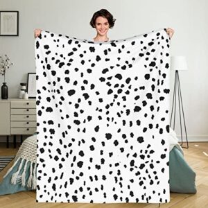 Firuacx Dalmatian Print Throw Blanket 60x50 inch, Black and White Dalmatian Spot Dots Lightweight Cozy Plush Warm Blankets for Bedroom Living Rooms Sofa Beds Office