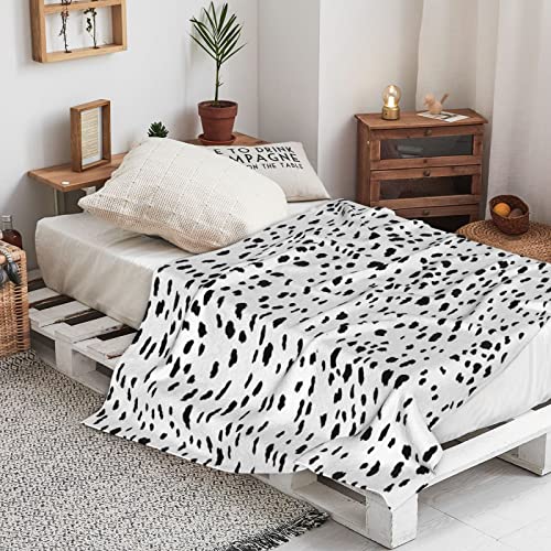 Firuacx Dalmatian Print Throw Blanket 60x50 inch, Black and White Dalmatian Spot Dots Lightweight Cozy Plush Warm Blankets for Bedroom Living Rooms Sofa Beds Office