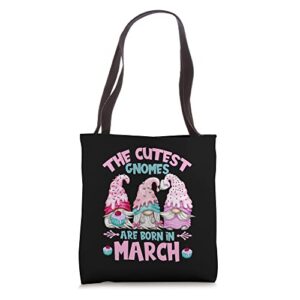 three birthday gnomes for women who are born in march tote bag