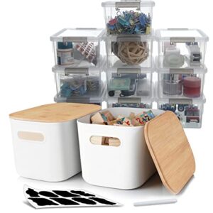 citylife 2 pcs storage bins with bamboo lids & 10 pcs 1.3 qt small plastic storage container stackable box for organizing