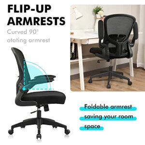 FelixKing Office Chair, Ergonomic Desk Chair with Adjustable Height, Swivel Computer Mesh Chair with Lumbar Support and Flip-up Arms, Backrest with Breathable Mesh (Black)