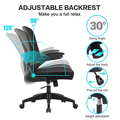 FelixKing Office Chair, Ergonomic Desk Chair with Adjustable Height, Swivel Computer Mesh Chair with Lumbar Support and Flip-up Arms, Backrest with Breathable Mesh (Black)