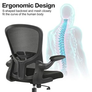 FelixKing Office Chair, Ergonomic Desk Chair with Adjustable Height, Swivel Computer Mesh Chair with Lumbar Support and Flip-up Arms, Backrest with Breathable Mesh (Black)