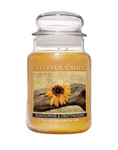 a cheerful giver – sunflower & driftwood – 24oz large scented candle jar with lid – cheerful candle – 135 hours, candles gifts for women, yellow