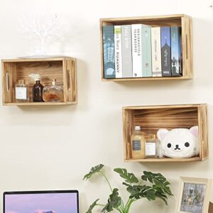 Set of 3 Nesting Wooden Crates ， Wall Mounted Wooden Basket ，Storage Crate Box for Storage, Display Risers, Decoration