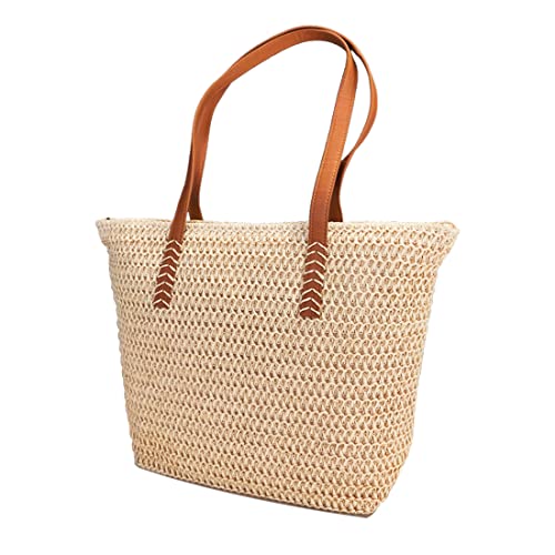 VODIU Women Straw Tote Woven Handbag Large Summer Beach Handmade Weaving Shoulder Bag Shopper Bohemia