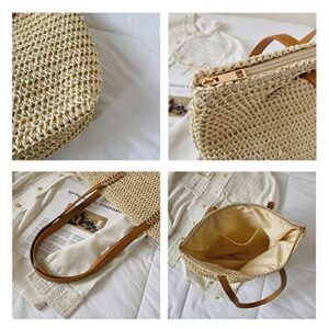 VODIU Women Straw Tote Woven Handbag Large Summer Beach Handmade Weaving Shoulder Bag Shopper Bohemia