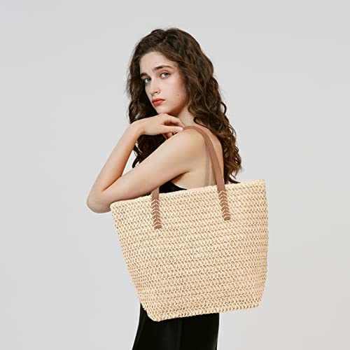 VODIU Women Straw Tote Woven Handbag Large Summer Beach Handmade Weaving Shoulder Bag Shopper Bohemia