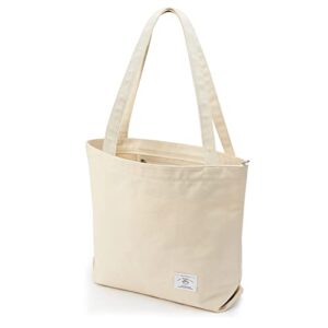 kalidi women’s canvas tote bag retro shoulder bag canvas handbags purse with zipper pockets simple work bag, cream white