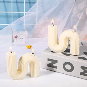 2 Pcs Twist Aesthetic Candles Cool S Shape Candle Minimalist Geometric Shaped Soy Wax Scented Candle Art Decorative Handmade for Wedding Birthday Christmas Gift (White)