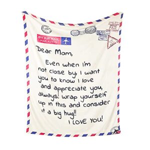 veteble best birthday gifts for mom from daughter son, premium dear mom blanket presents for mother’s day, christmas, valentine’s day, soft & cozy flannel throw blanket, moms bed blanket gift