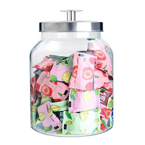 Gorgeous Home Glass Jar with Metal Lid Decorative Candy Jar Large Apothecary Jar Wide Mouth Storage Jar for Pantry Kitchen Bathroom (Glass(3L))