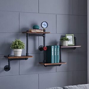 4 tiers industrial pipe shelving wall mounted,rustic wood wall shelf storage metal floating shelves unit bookshelf hanging wall shelves for farmhouse kitchen bar bathroom living room home decor