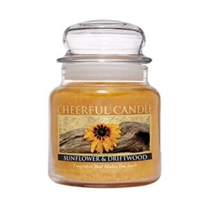 A Cheerful Giver - Sunflower & Driftwood - 16oz Medium Scented Candle Jar with Lid - Cheerful Candle - 80 Hours, Candles Gifts for Women, Yellow