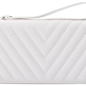 Brentano Vegan Leather Slim Single-Zipper Chevron Embroidered Wallet Clutch with Removable Wrist Strap (WHITE)