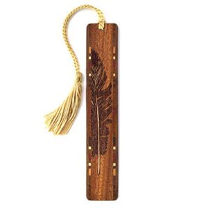 engraved feather wooden bookmark with tassel – also available with personalization – made in the usa