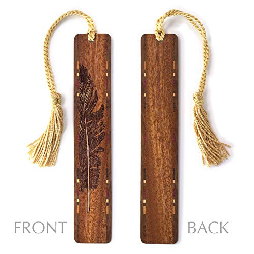 Engraved Feather Wooden Bookmark with Tassel - Also Available with Personalization - Made in The USA