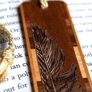 Engraved Feather Wooden Bookmark with Tassel - Also Available with Personalization - Made in The USA