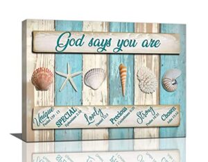 ocean nautical canvas wall art coastal seashell wall decor rustic god says you are pictures painting prints framed modern artwork home decor for bathroom living room bedroom 12″x16″