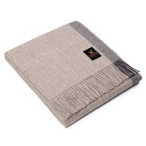 inca squares – alpaca throw blanket handwoven soft warm plaid design 74″ x 54″ (soft camel)